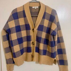Madewell Tan and Blue Buffalo Check Cardigan